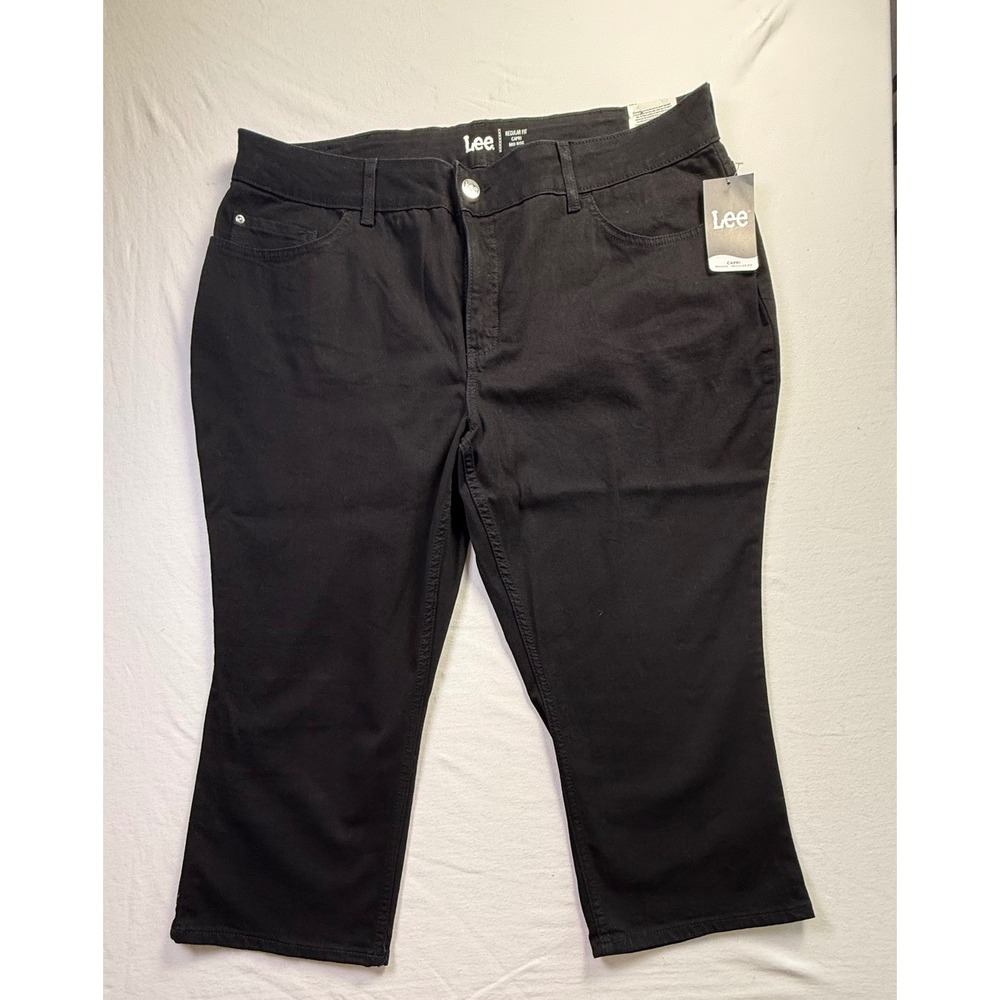 Lee Womens Plus 22WM Regular Fit Capri Mid Rise Black Stretch Pants NWT-2589